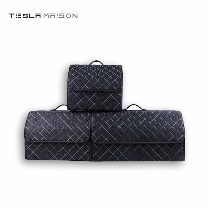Multipurpose Collapsible Car Trunk Storage Organizer - Black With Beige Stitching -Small---Tesla Maison