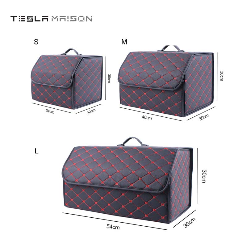Multipurpose Collapsible Car Trunk Storage Organizer - Black With Red Stitching -Small---Tesla Maison