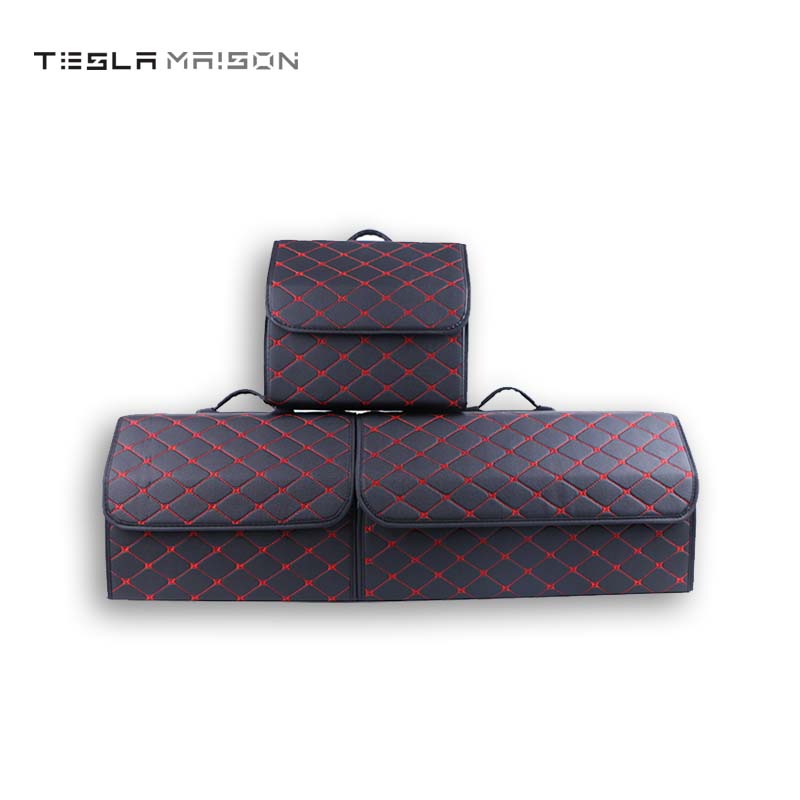 Multipurpose Collapsible Car Trunk Storage Organizer - Black With Red Stitching -Small---Tesla Maison