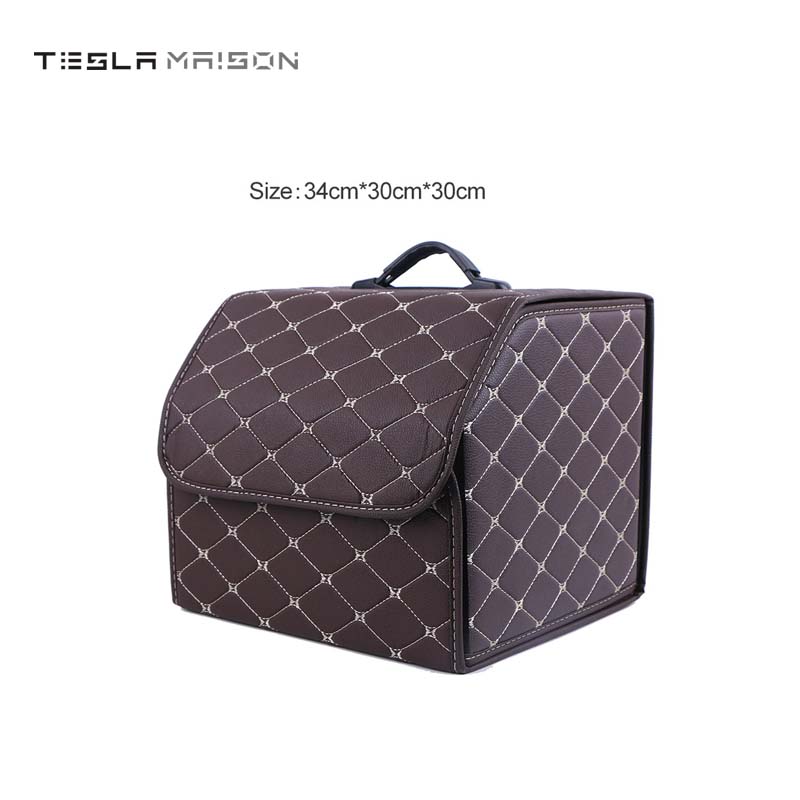 Multipurpose Collapsible Car Trunk Storage Organizer - Brown With Beige Stitching -Small---Tesla Maison