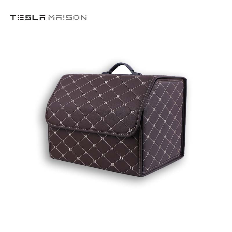 Multipurpose Collapsible Car Trunk Storage Organizer - Brown With Beige Stitching -Small---Tesla Maison