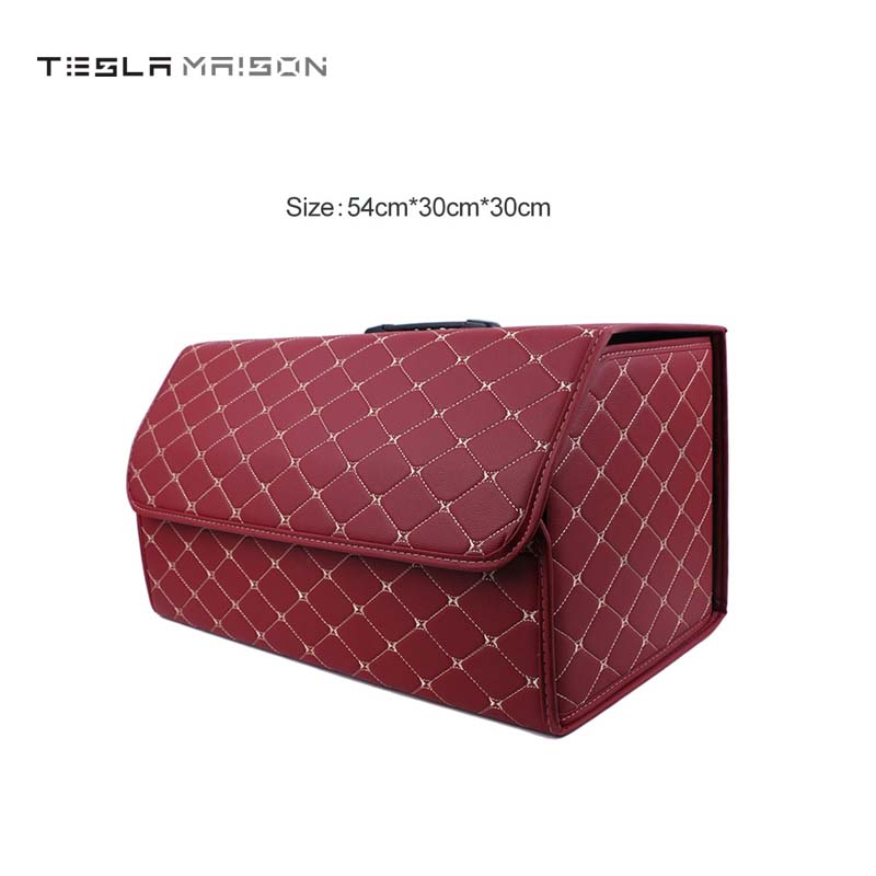 Multipurpose Collapsible Car Trunk Storage Organizer - Red With Beige Stitching -Large---Tesla Maison
