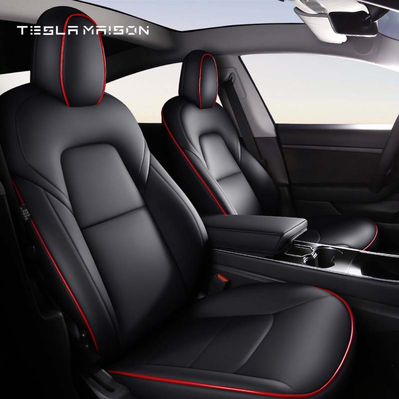 Tesla Model 3 (2017-2022) Nappa Leather Seat Covers -Black red-Full Surround-Tesla Model 3 (2017-2022)-Tesla Maison