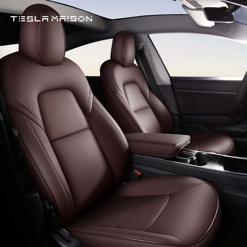 Tesla Model 3 (2017-2022) Nappa Leather Seat Covers -Brown-Full Surround-Tesla Model 3 (2017-2022)-Tesla Maison
