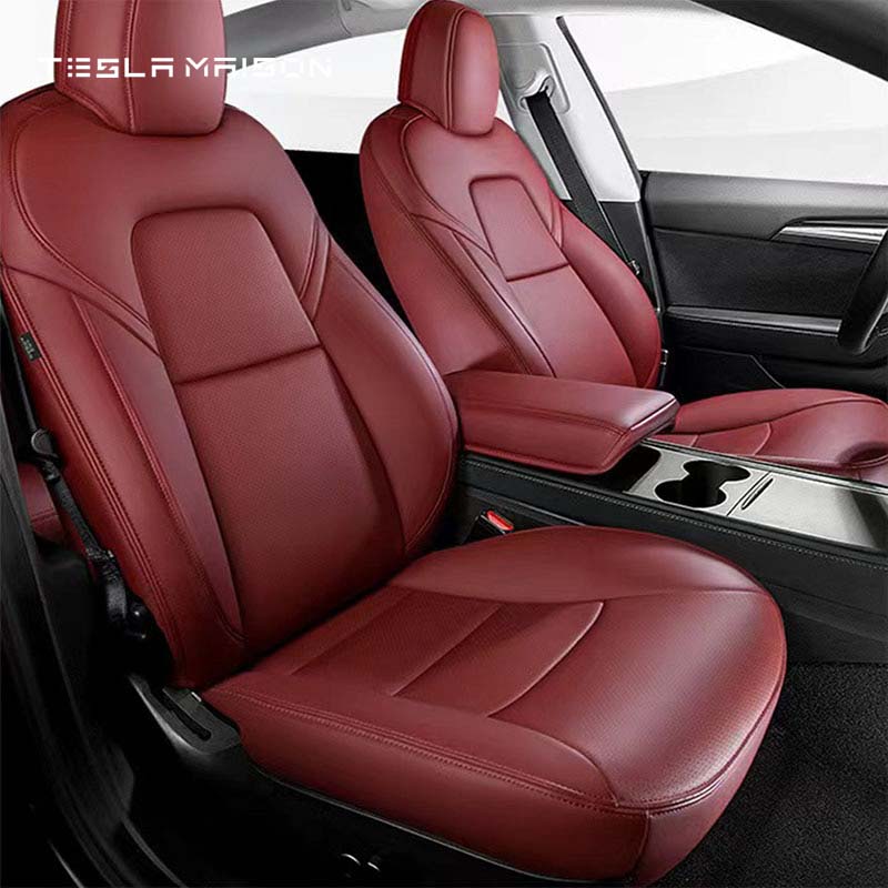 Tesla Model 3 (2017-2022) Nappa Leather Seat Covers -Wine Red-Full Surround-Tesla Model 3 (2017-2022)-Tesla Maison
