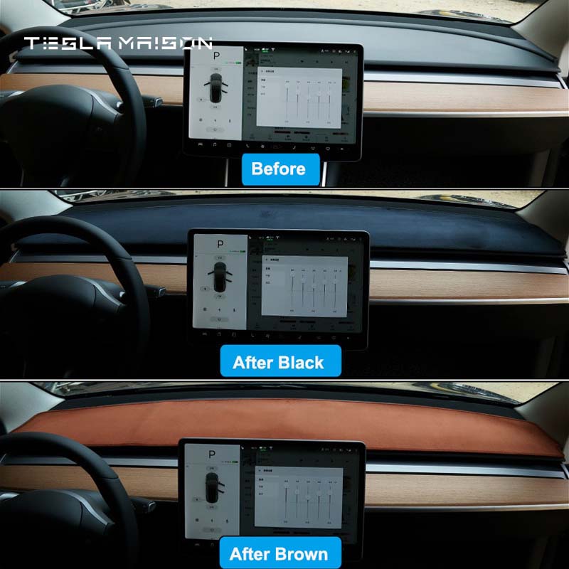 Tesla Model 3 2021-2022 Flannel Front Dashboard Cover -Brown-Tesla Model 3 (2021-2022)--Tesla Maison