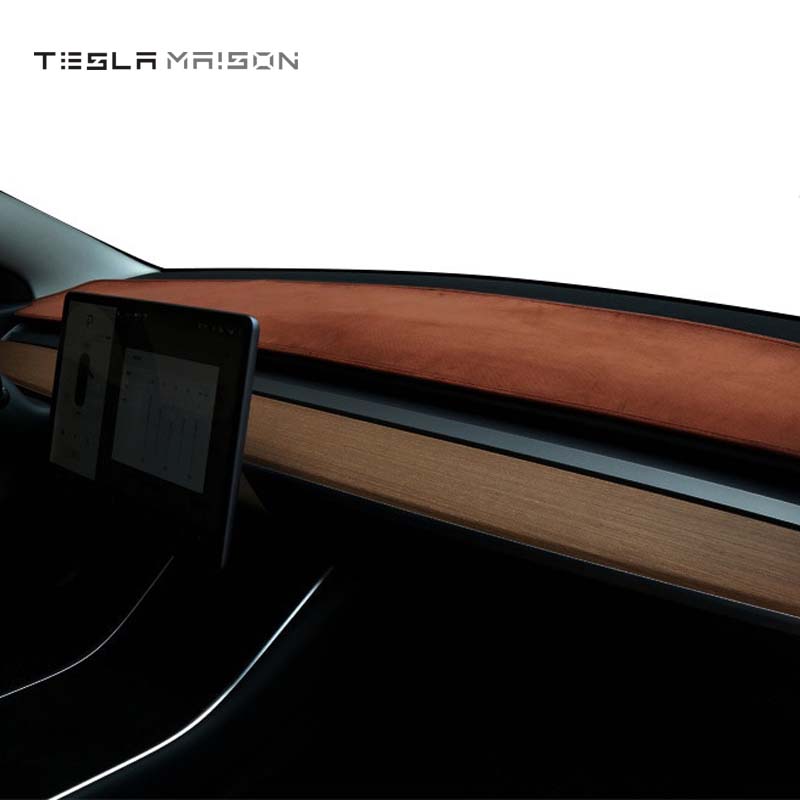 Tesla Model 3 2021-2022 Flannel Front Dashboard Cover -Brown-Tesla Model 3 (2021-2022)--Tesla Maison