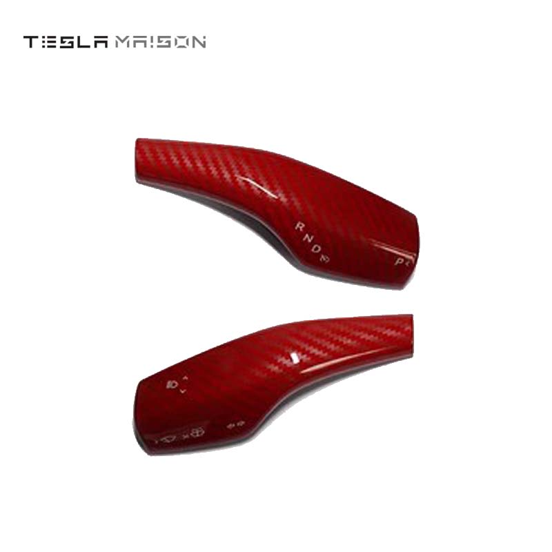 Tesla Model 3 and Model Y Gear Shift Lever Wiper Column Cover -Gloss Carbon Red---Tesla Maison