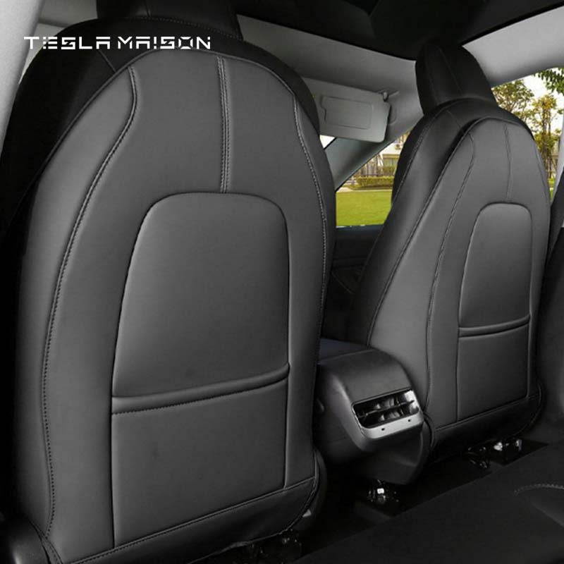 Tesla Model 3 and Model Y Leather Back Seat Kick Protectors Covers -Black-2pcs / 1 Set--Tesla Maison