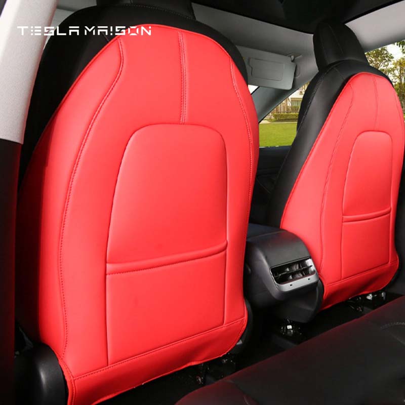 Tesla Model 3 and Model Y Leather Back Seat Kick Protectors Covers -Red-2pcs / 1 Set--Tesla Maison