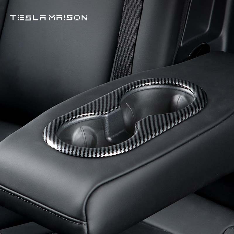 Tesla Model 3 and Model Y Three Rear Seat Cup Holder Trim Cover -Carbon Fiber-Tesla Model 3 & Tesla Model Y--Tesla Maison