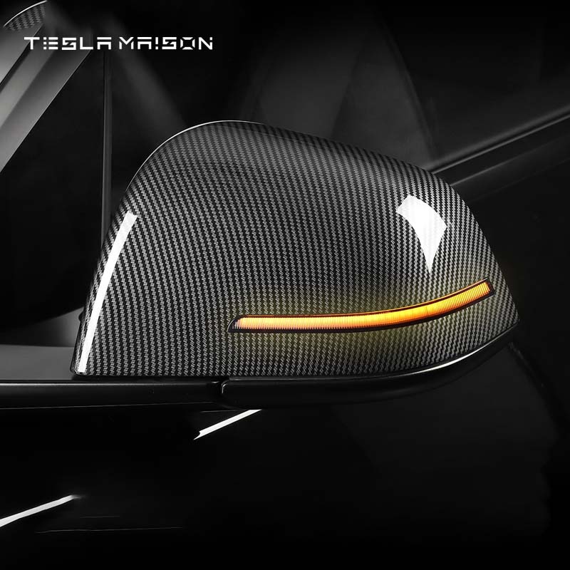 Tesla Model 3 Mirror Cover With LED Turn Signal Rear View Mirror Cover -Gloss Carbon Fiber---Tesla Maison