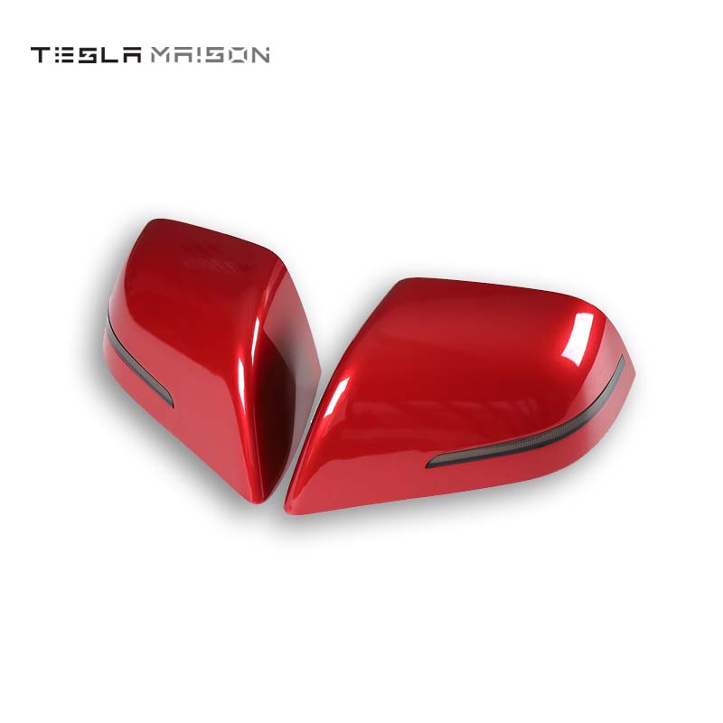 Tesla Model 3 Mirror Cover With LED Turn Signal Rear View Mirror Cover -Red---Tesla Maison