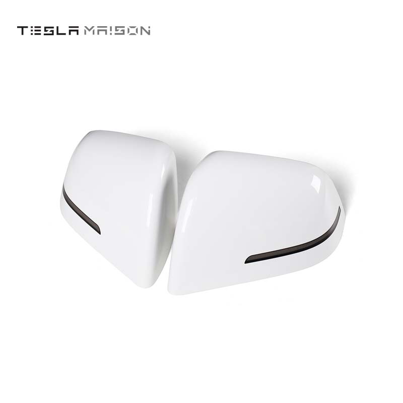 Tesla Model 3 Mirror Cover With LED Turn Signal Rear View Mirror Cover -White---Tesla Maison
