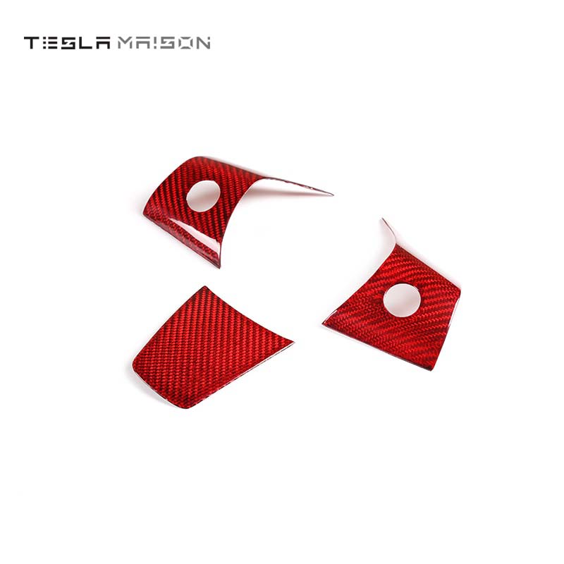 Tesla Model 3 & Model Y Steering Wheel Carbon Fiber Trim Frame -Carbon Fiber Red---Tesla Maison