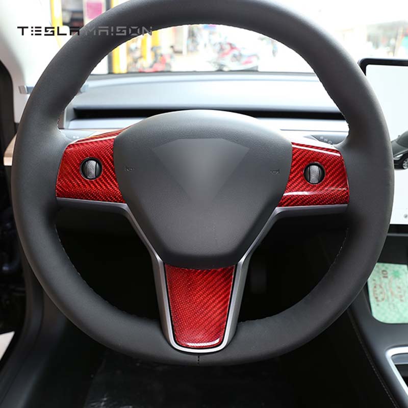 Tesla Model 3 & Model Y Steering Wheel Carbon Fiber Trim Frame -Forging Grain Style---Tesla Maison