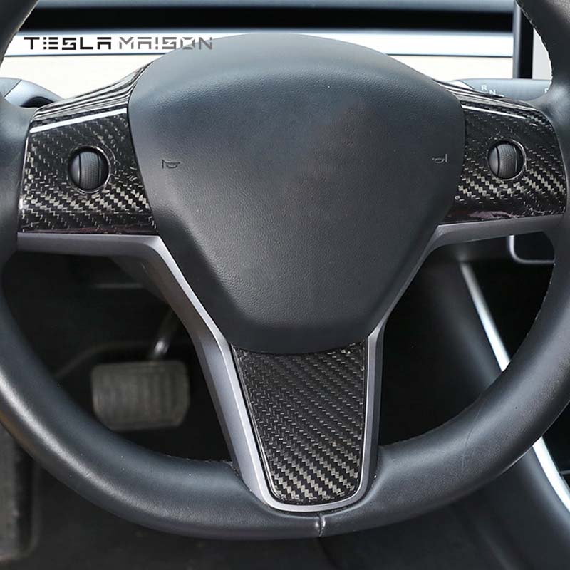 Tesla Model 3 & Model Y Steering Wheel Carbon Fiber Trim Frame -Glossy Carbon---Tesla Maison