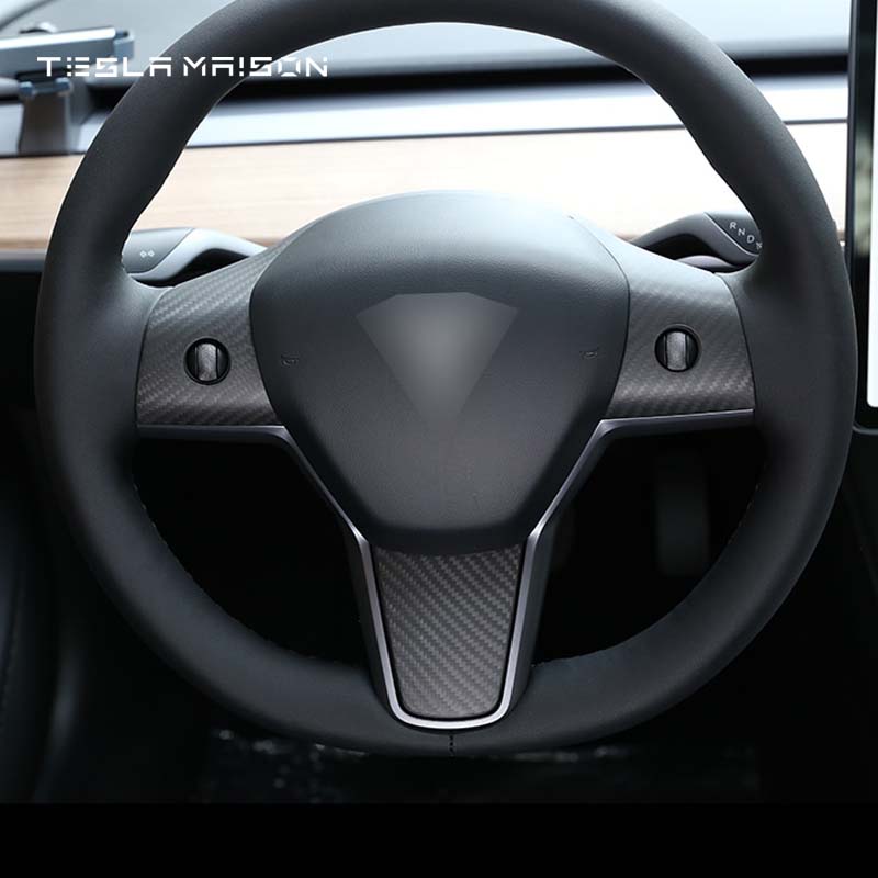Tesla Model 3 & Model Y Steering Wheel Carbon Fiber Trim Frame -Matte Carbon---Tesla Maison
