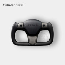 Load image into Gallery viewer, Tesla Model 3 Yoke Steering Wheel Black Leather Matte Carbon Full Panel -Yes （ +$69.00 ）-With ( +$50.00 )-One Side-Tesla Maison