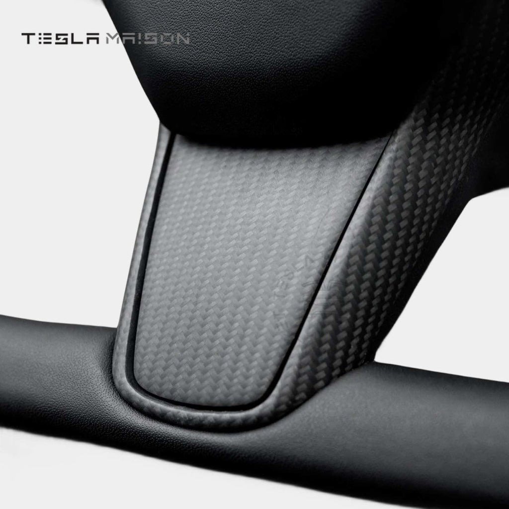 Tesla Model 3 Yoke Steering Wheel Black Leather Matte Carbon Full Panel -Yes （ +$69.00 ）-With ( +$50.00 )-One Side-Tesla Maison
