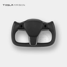 Load image into Gallery viewer, Tesla Model 3 Yoke Steering Wheel - Black Leather With Gloss Carbon Upper Panel -Yes （ +$69.00 ）-With ( +$50.00 )-One Side-Tesla Maison