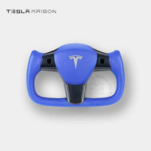 Load image into Gallery viewer, Tesla Model 3 Yoke Steering Wheel - Blue Leather Gloss Carbon Upper Panel -Yes （ +$69.00 ）-With ( +$50.00 )-One Side-Tesla Maison