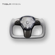 Load image into Gallery viewer, Tesla Model 3 Yoke Steering Wheel - Grey Leather With Full Gloss Carbon Panel -No-With ( +$50.00 )-One Side-Tesla Maison