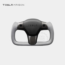 Load image into Gallery viewer, Tesla Model 3 Yoke Steering Wheel - Grey Leather With Full Gloss Carbon Panel -Yes （ +$69.00 ）-With ( +$50.00 )-One Side-Tesla Maison