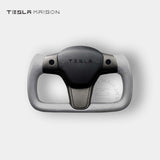 Tesla Model 3 Yoke Steering Wheel - Grey Leather With Full Matte Carbon Panel