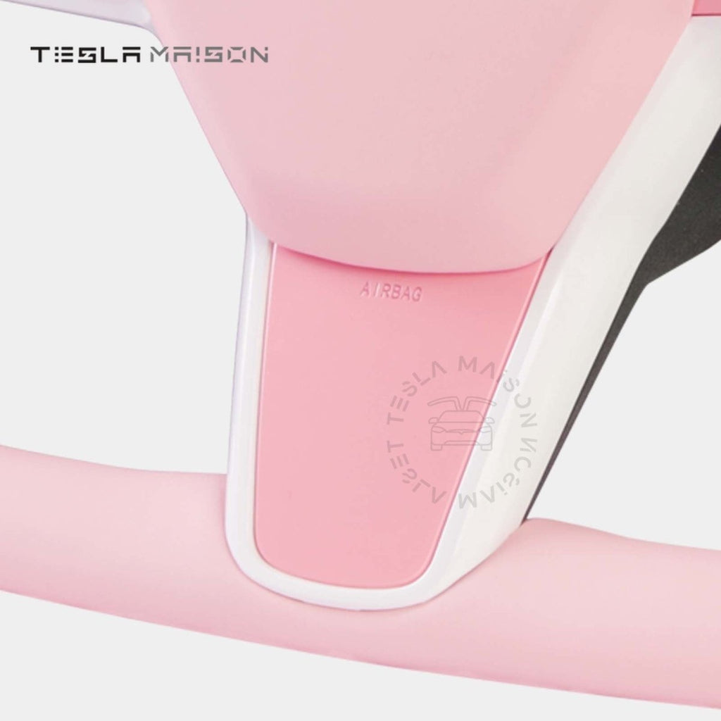 Tesla Model 3 Yoke Steering Wheel - Light Pink Leather and Upper Panel -No-With ( +$50.00 )-One Side-Tesla Maison
