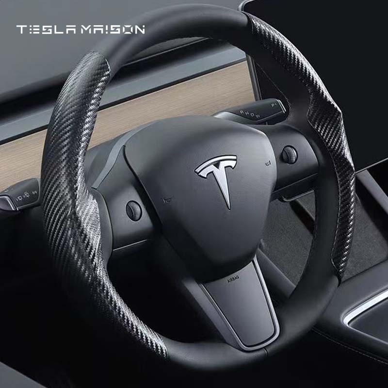 Tesla Model 3/Y/S/X Carbon Fiber Pattern Steering Wheel Cover -Black---Tesla Maison