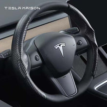 Load image into Gallery viewer, Tesla Model 3/Y/S/X Carbon Fiber Pattern Steering Wheel Cover -Black---Tesla Maison