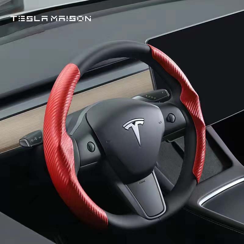 Tesla Model 3/Y/S/X Carbon Fiber Pattern Steering Wheel Cover -Red---Tesla Maison