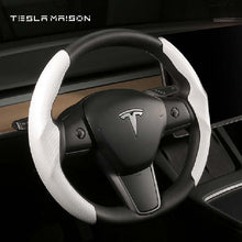 Load image into Gallery viewer, Tesla Model 3/Y/S/X Carbon Fiber Pattern Steering Wheel Cover -White---Tesla Maison