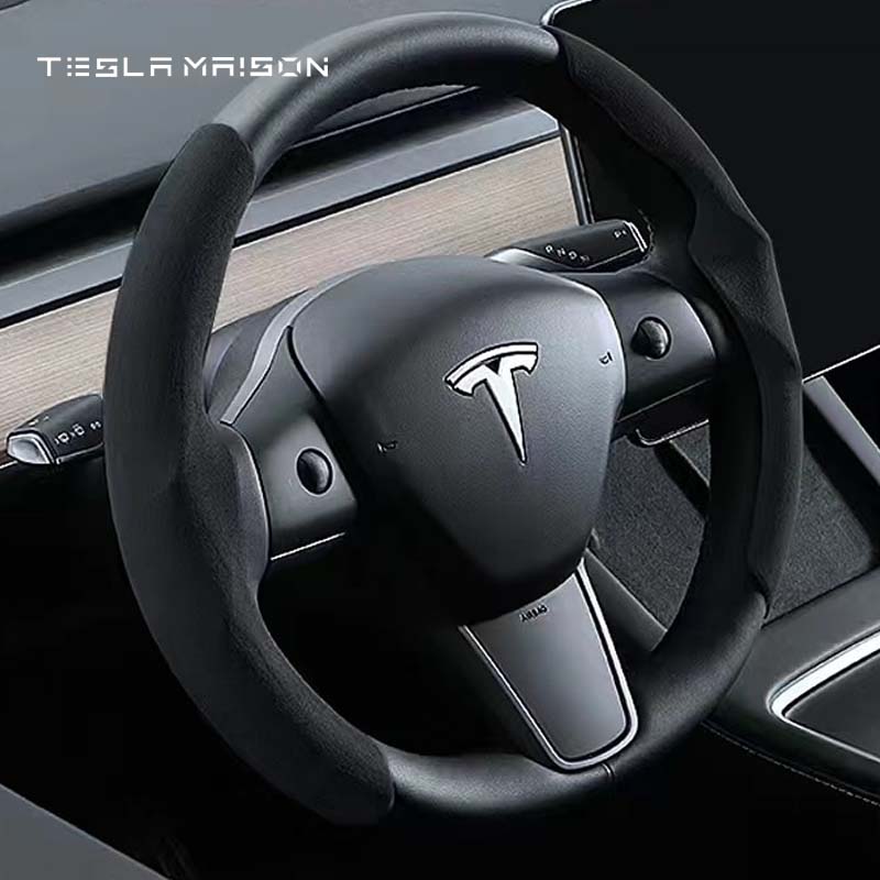 Tesla Model 3/Y/S/X Ultra-thin Non-slip Suede Steering Wheel Cover -Black---Tesla Maison