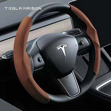 Load image into Gallery viewer, Tesla Model 3/Y/S/X Ultra-thin Non-slip Suede Steering Wheel Cover -Brown---Tesla Maison