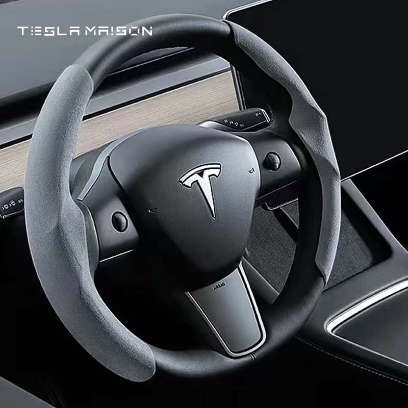 Tesla Model 3/Y/S/X Ultra-thin Non-slip Suede Steering Wheel Cover -Gray---Tesla Maison
