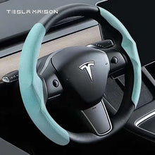 Load image into Gallery viewer, Tesla Model 3/Y/S/X Ultra-thin Non-slip Suede Steering Wheel Cover -Sky blue---Tesla Maison