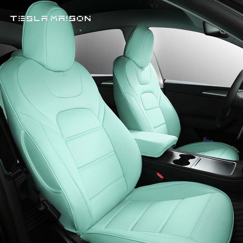 Tesla Model S Premium Nappa Leather Front Seat Cover -Green-Front Seat Covers--Tesla Maison