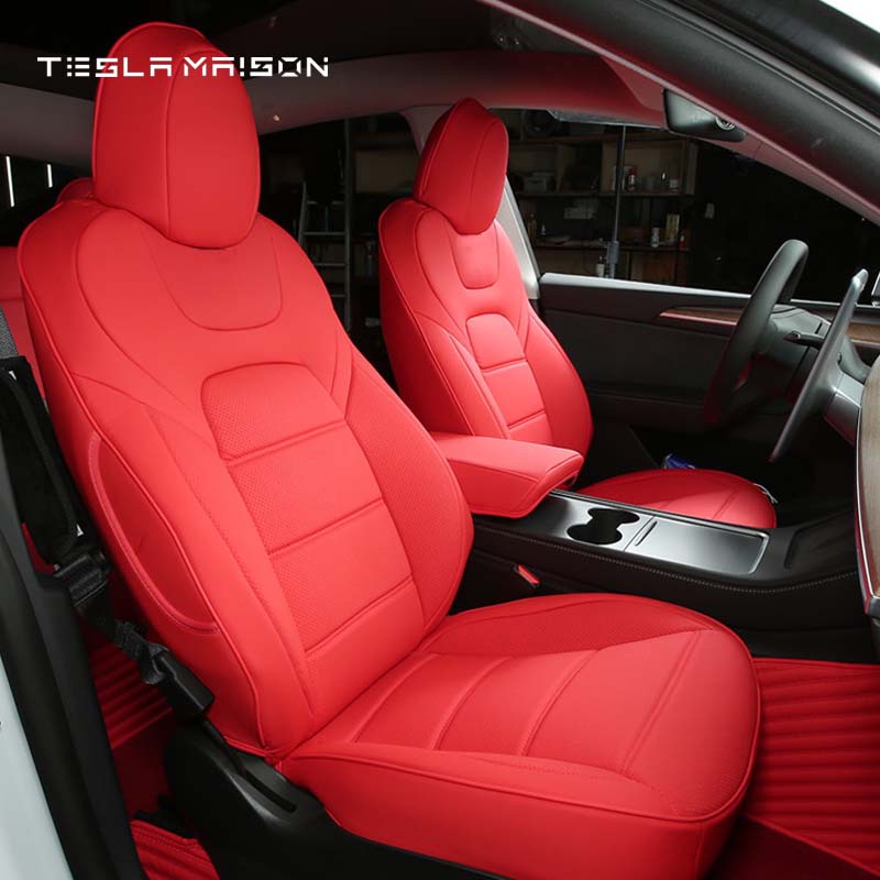 Tesla Model S Premium Nappa Leather Rear Seat Covers -Red-Rear Seat Covers--Tesla Maison