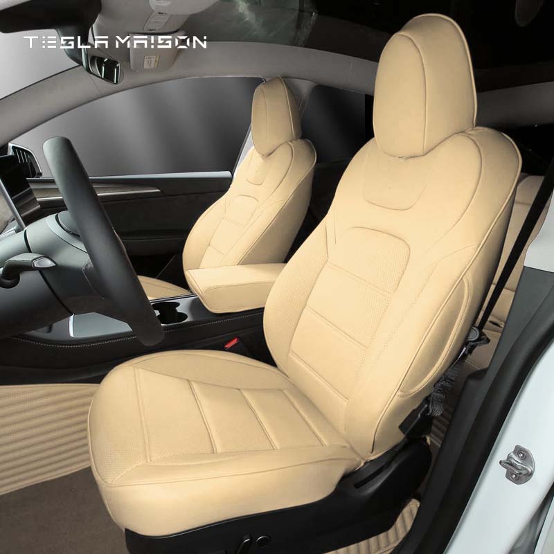 Tesla Model X Premium Nappa Leather Seat Cover -Beige-7 Seats-Tesla Model S Full Surround Seat Covers-Tesla Maison