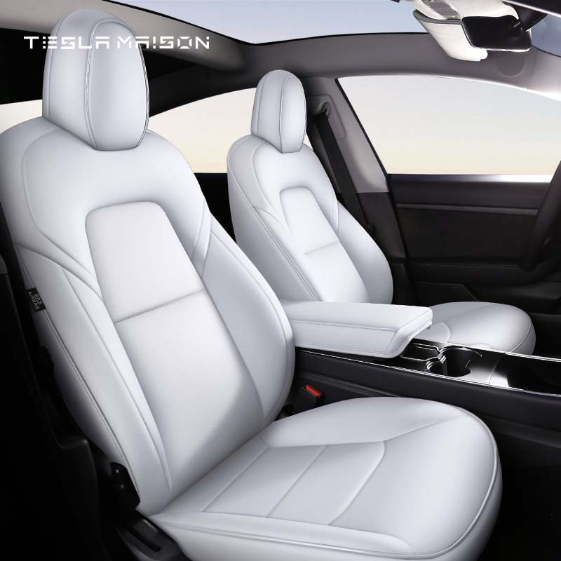 Tesla Model Y Multi-Color Nappa Leather Seat Cover -White-5 Seats cover-For Model Y|Full Surround-Tesla Maison