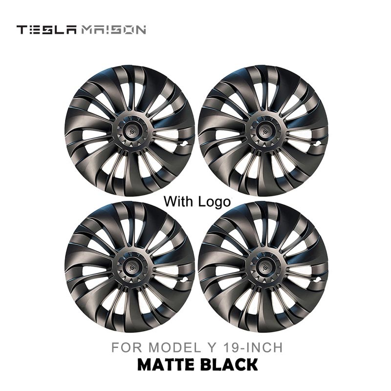 Tesla Model Y Wheel Trim Hub Caps - 19" inch (4 Pcs) - Style 6 With Logo Gun Grey ----Tesla Maison