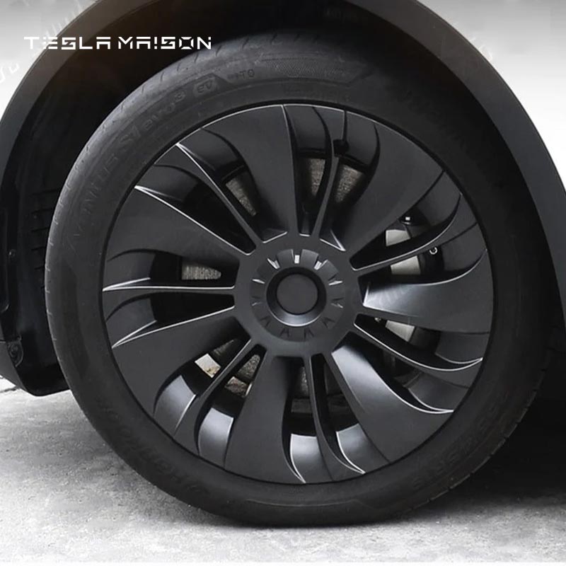 Tesla Model Y Wheel Trim Hub Caps - 19" inch (4 Pcs) - Style 6 With Logo Gun Grey ----Tesla Maison