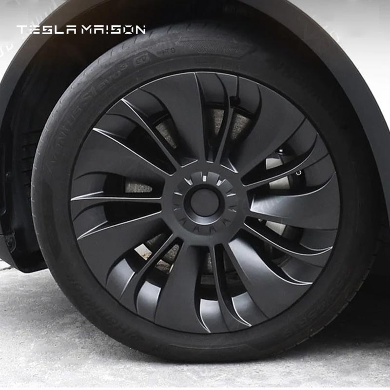 Tesla Model Y Wheel Trim Hub Caps - 19" inch (4 Pcs) - Style 6 With Logo Matte Black ----Tesla Maison