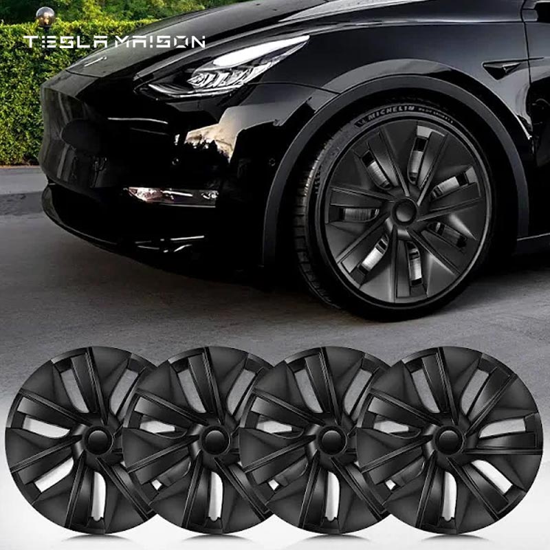 Tesla Model Y Wheel Trim Hub Caps - 19" inch (4 Pcs) - Style 7 Gloss Black ----Tesla Maison