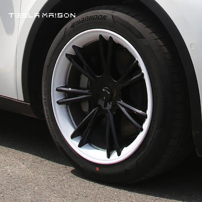 Tesla Model Y Wheel Trim HubCaps - 19" inch (4 Pcs) - Style 3 With Logo Black White ----Tesla Maison