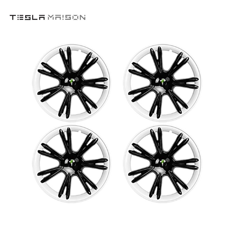 Tesla Model Y Wheel Trim HubCaps - 19" inch (4 Pcs) - Style 3 With Logo Black White ----Tesla Maison